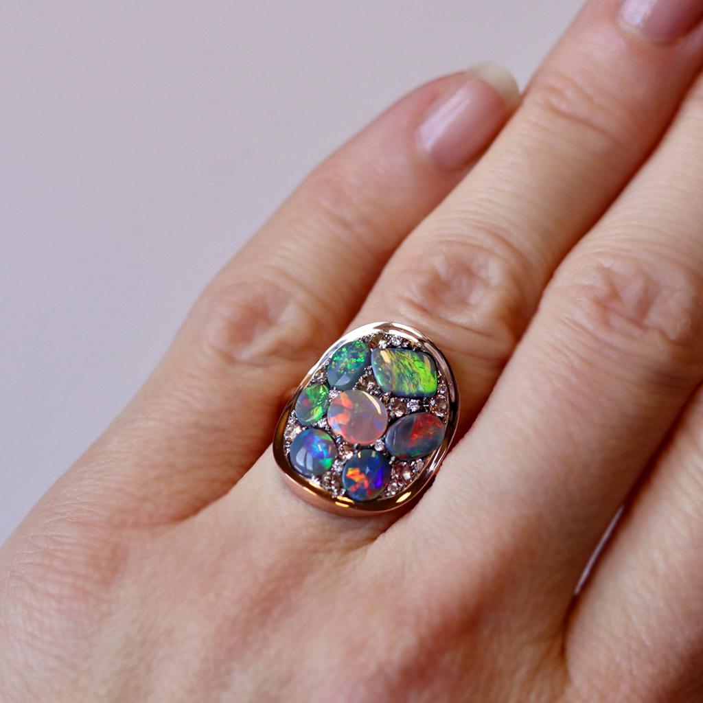 Black Opal Padparadscha Sapphire Diamond Mosaic Ring 5