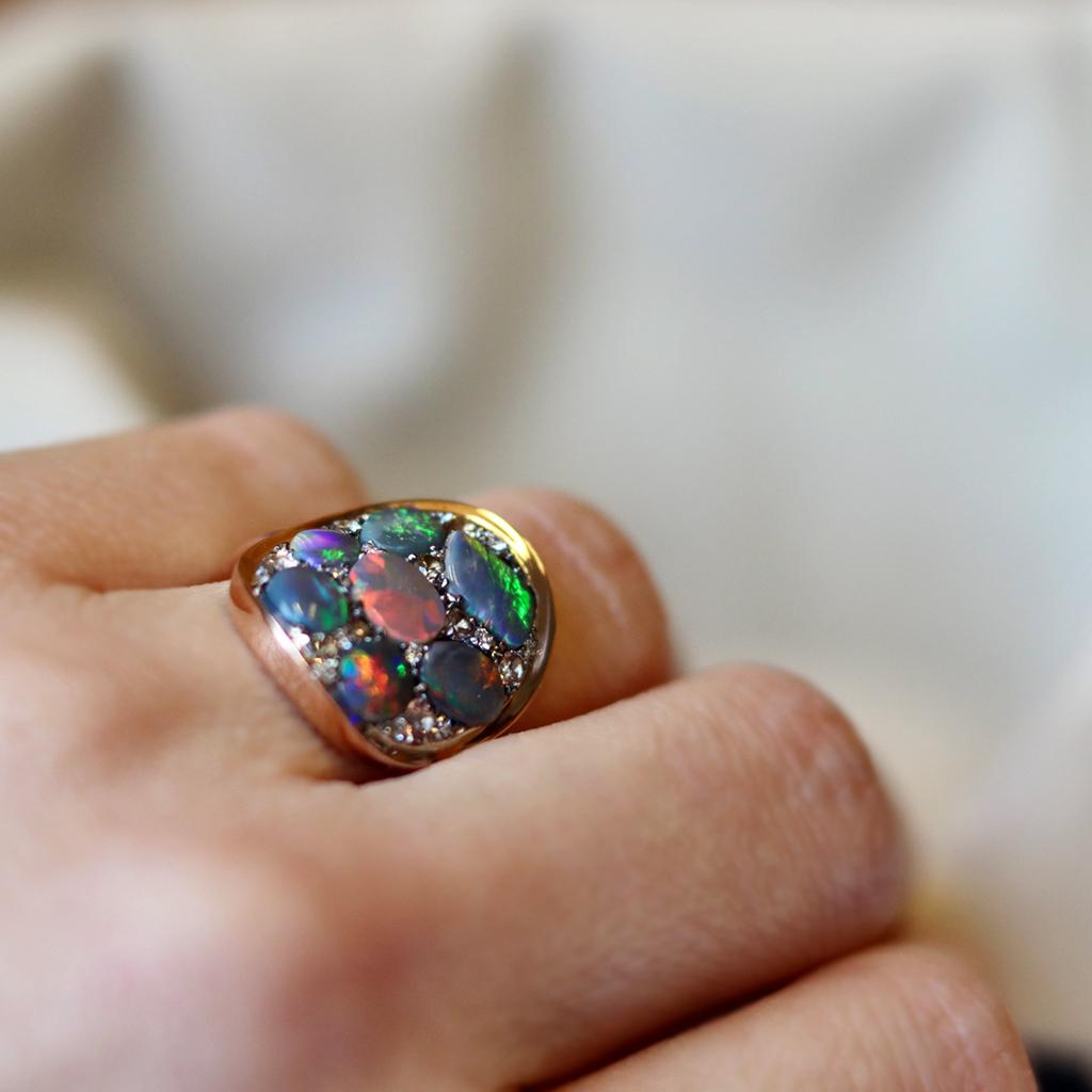 Black Opal Padparadscha Sapphire Diamond Mosaic Ring 7