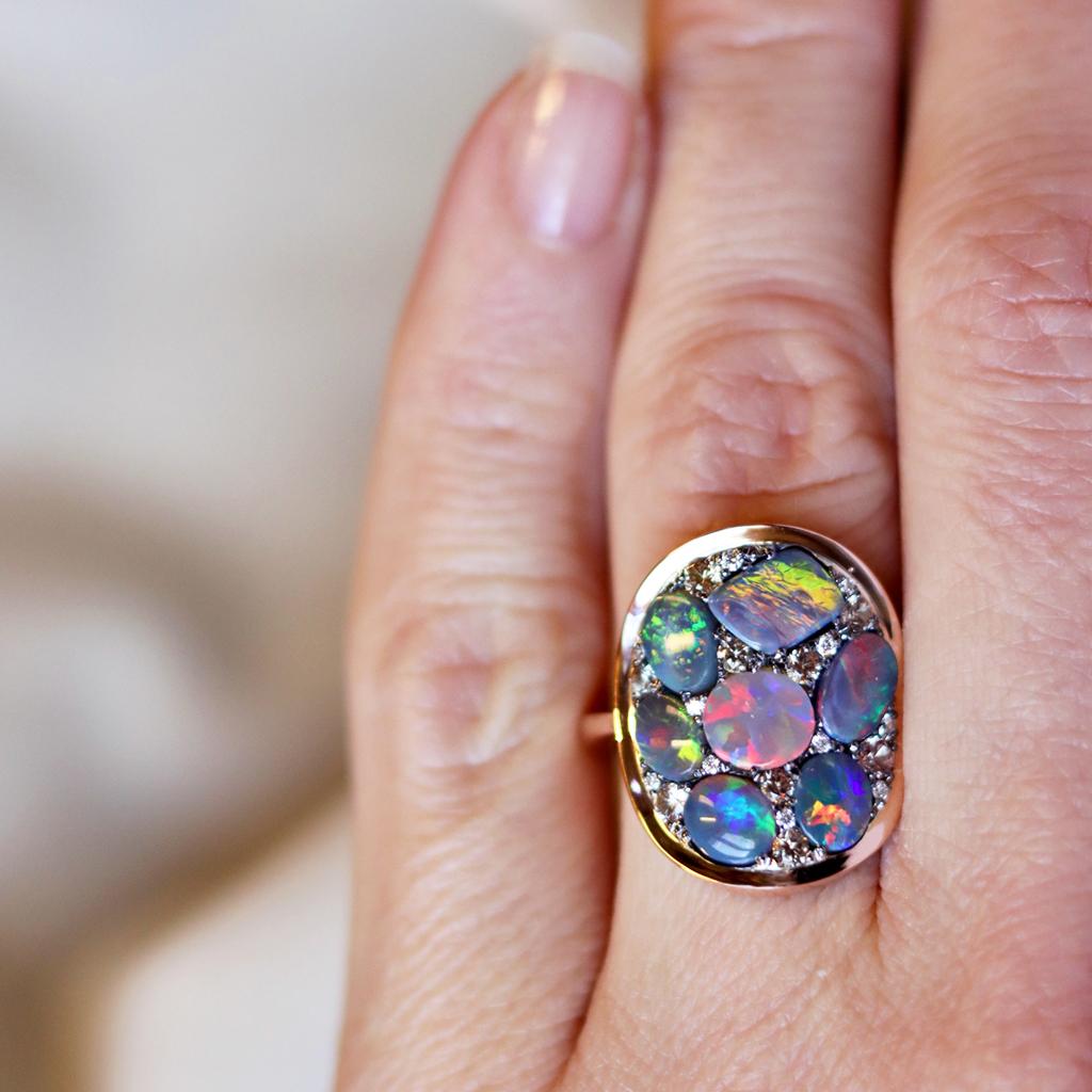 Black Opal Padparadscha Sapphire Diamond Mosaic Ring 9