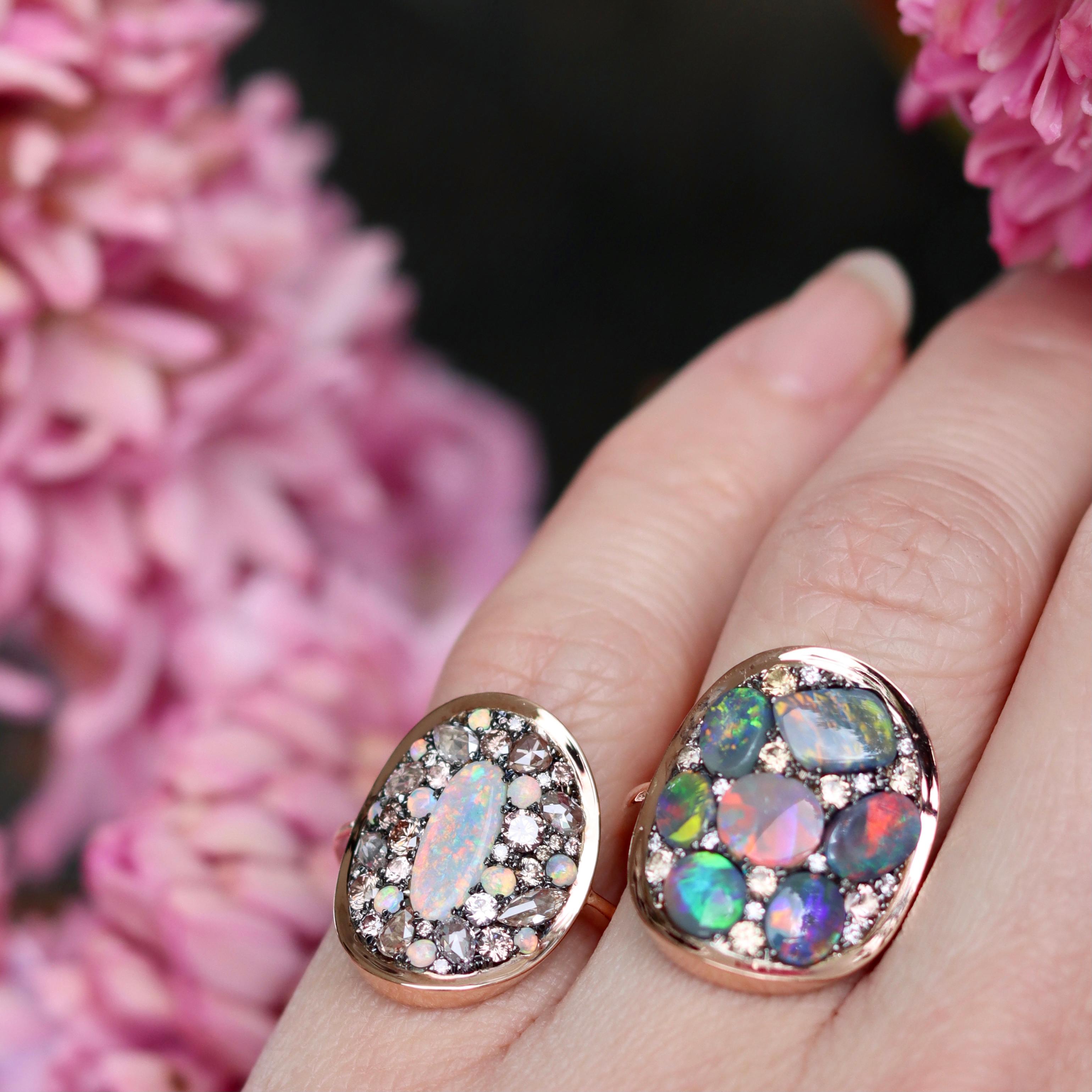 Black Opal Padparadscha Sapphire Diamond Mosaic Ring 11