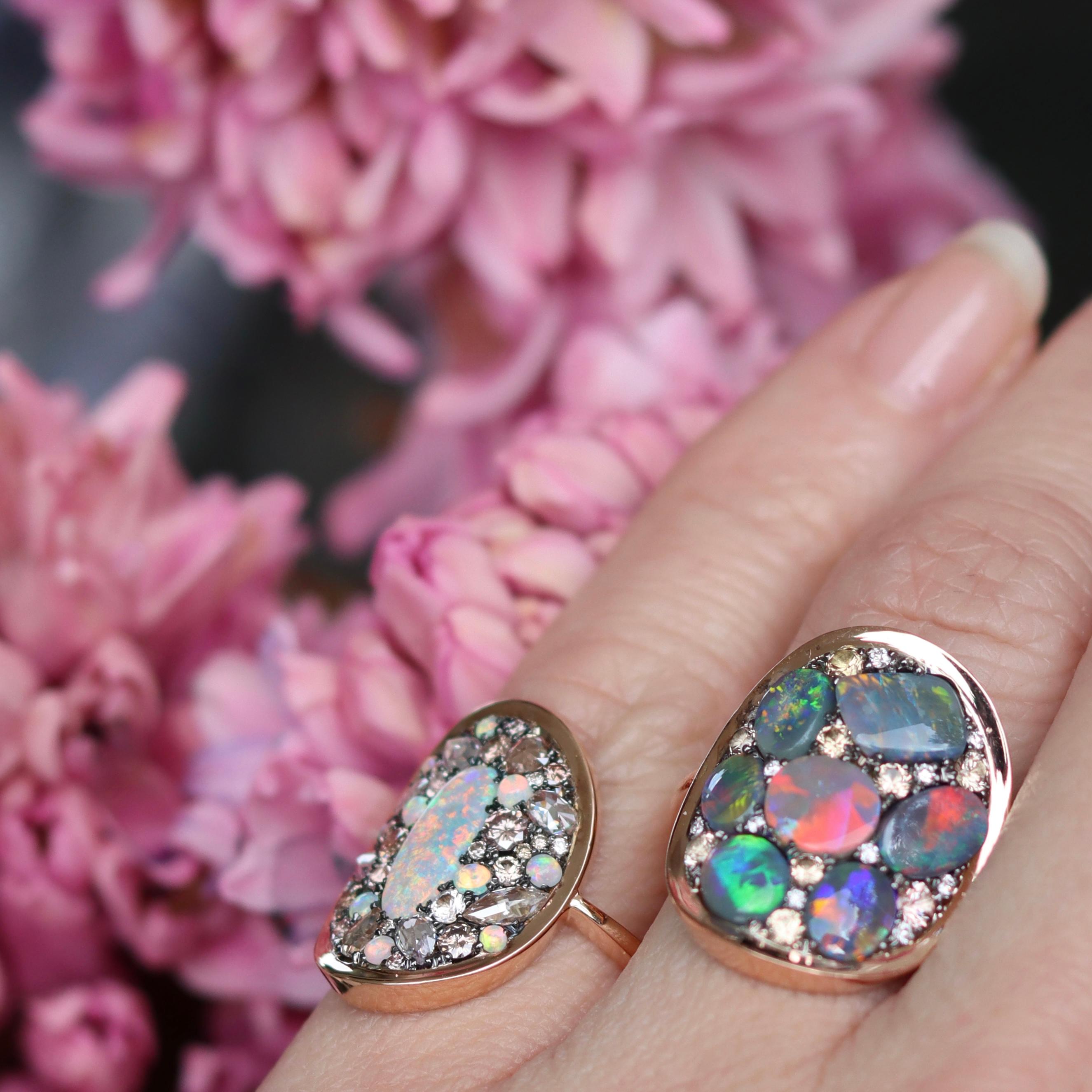 Black Opal Padparadscha Sapphire Diamond Mosaic Ring 12
