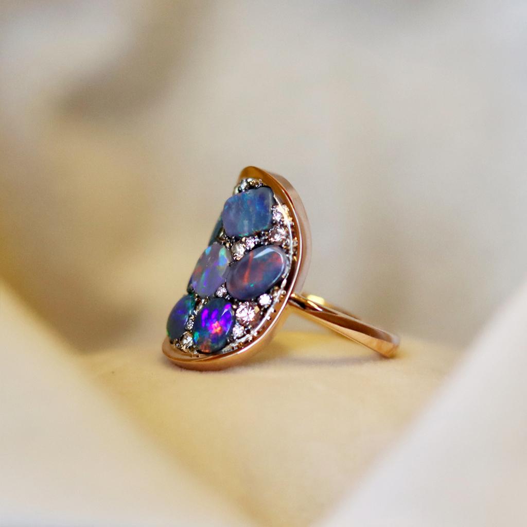 Black Opal Padparadscha Sapphire Diamond Mosaic Ring 1