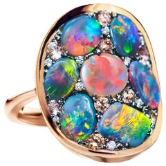 Black Opal Padparadscha Sapphire Diamond Mosaic Ring