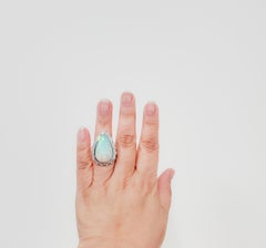 Black Opal Pear Shape and White Diamond Cocktail Ring in 18k White Gold