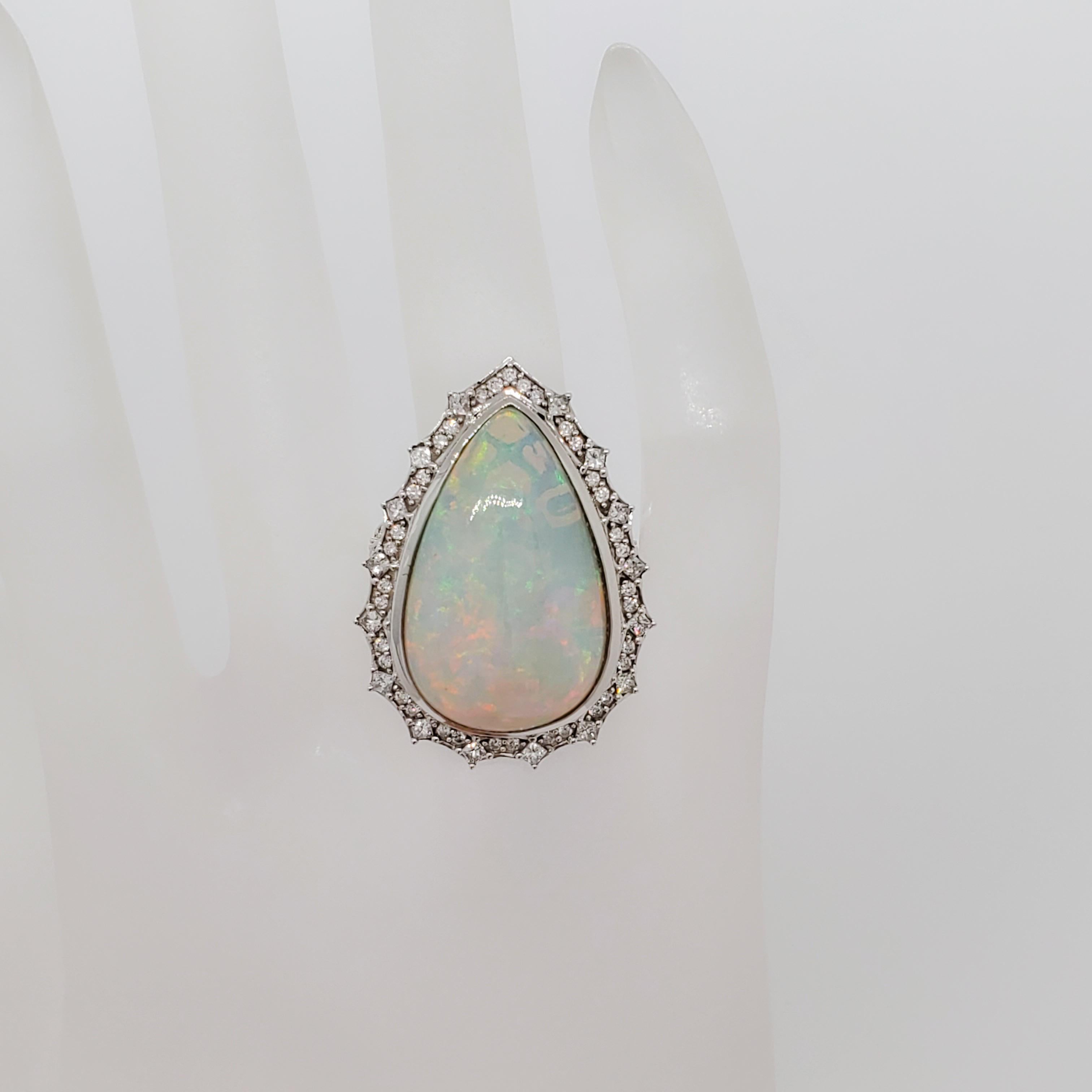 Black Opal Pear Shape and White Diamond Cocktail Ring in 18k White Gold 1
