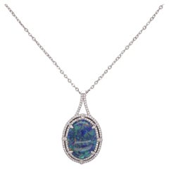 Black Opal Pendant Necklace w Diamonds in 14K White Gold Australian Opal 9 Carat