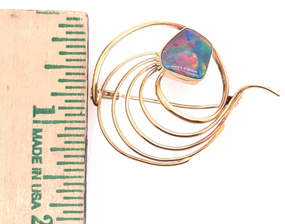Black Opal Pin Brooch 18K Yellow Gold Hand Made For Sale 1