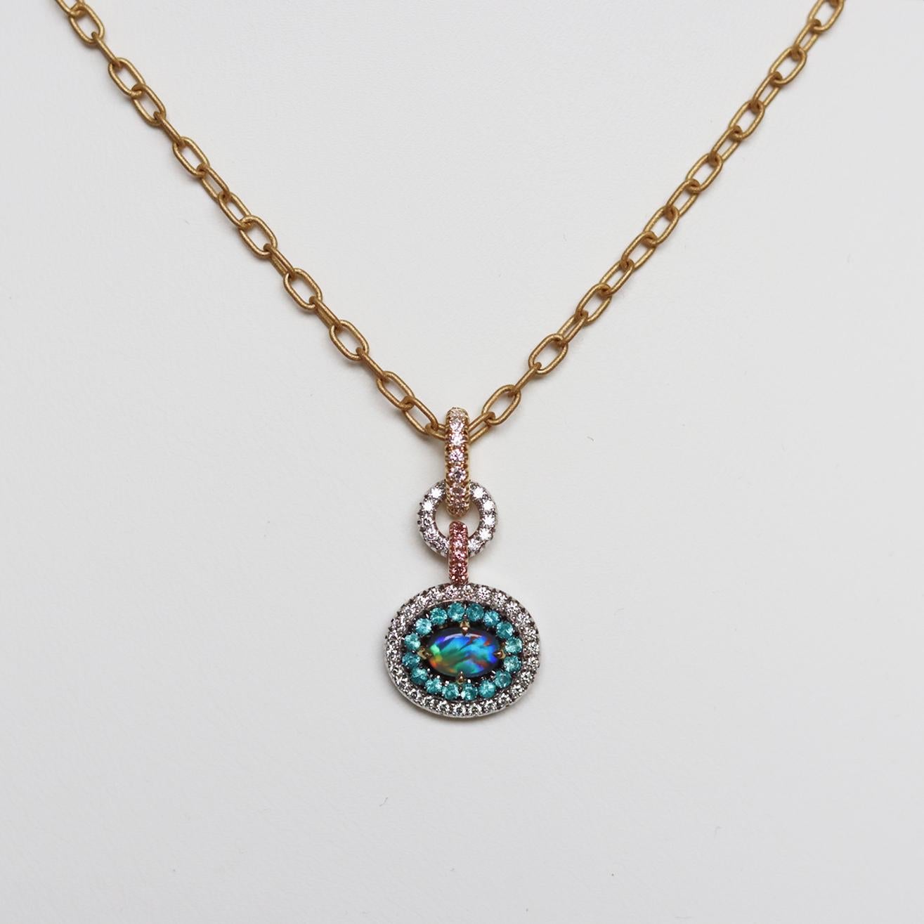 Black Opal, Pink and White Diamond, Paraiba Tourmaline Pendant 5