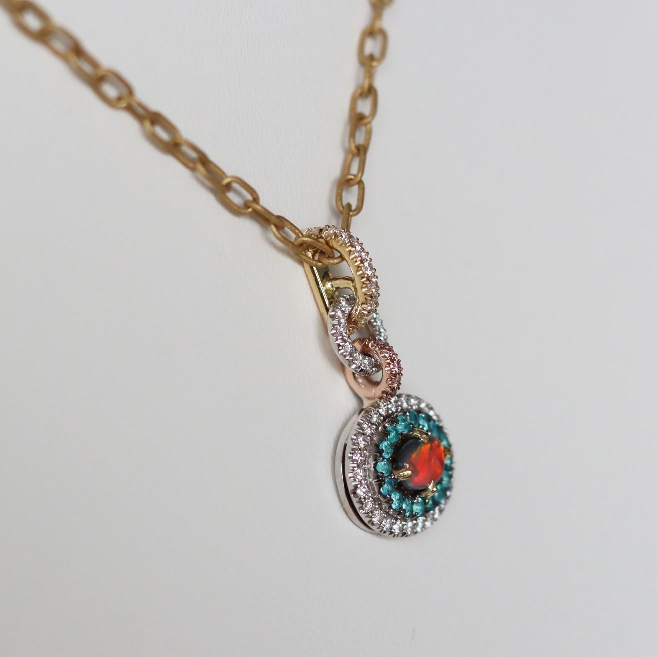 Black Opal, Pink and White Diamond, Paraiba Tourmaline Pendant 6