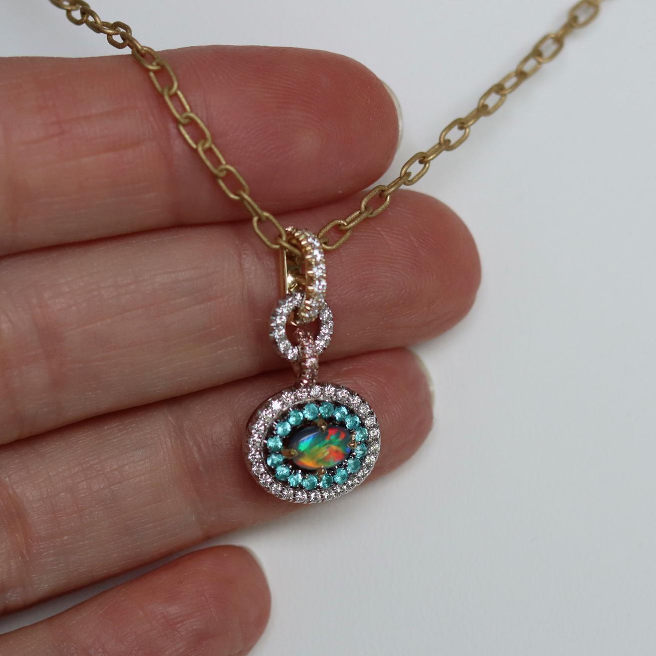 Black Opal, Pink and White Diamond, Paraiba Tourmaline Pendant 10