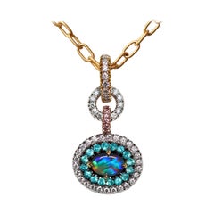 Black Opal, Pink and White Diamond, Paraiba Tourmaline Pendant