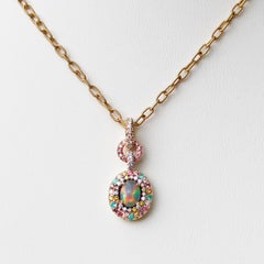 Black Opal, Pink Yellow White Diamond, Paraiba Tourmaline Spinel Halo Pendant