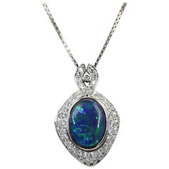 Black Opal Platinum Diamond Pendant 4.13 Carats