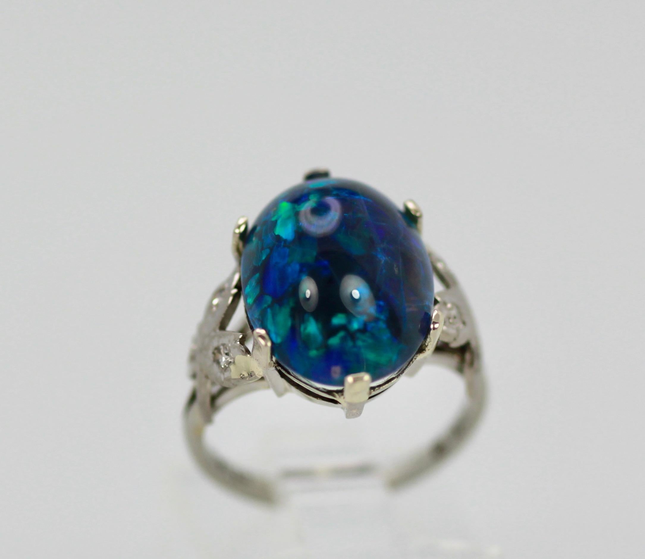 Women's or Men's Black Opal Platinum Ring