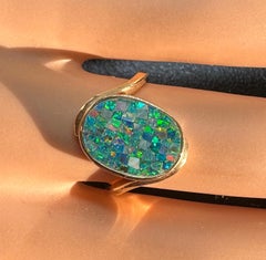 Bague Opale Noire Or 14 Karat Antique Retro Cocktail Statement Ring