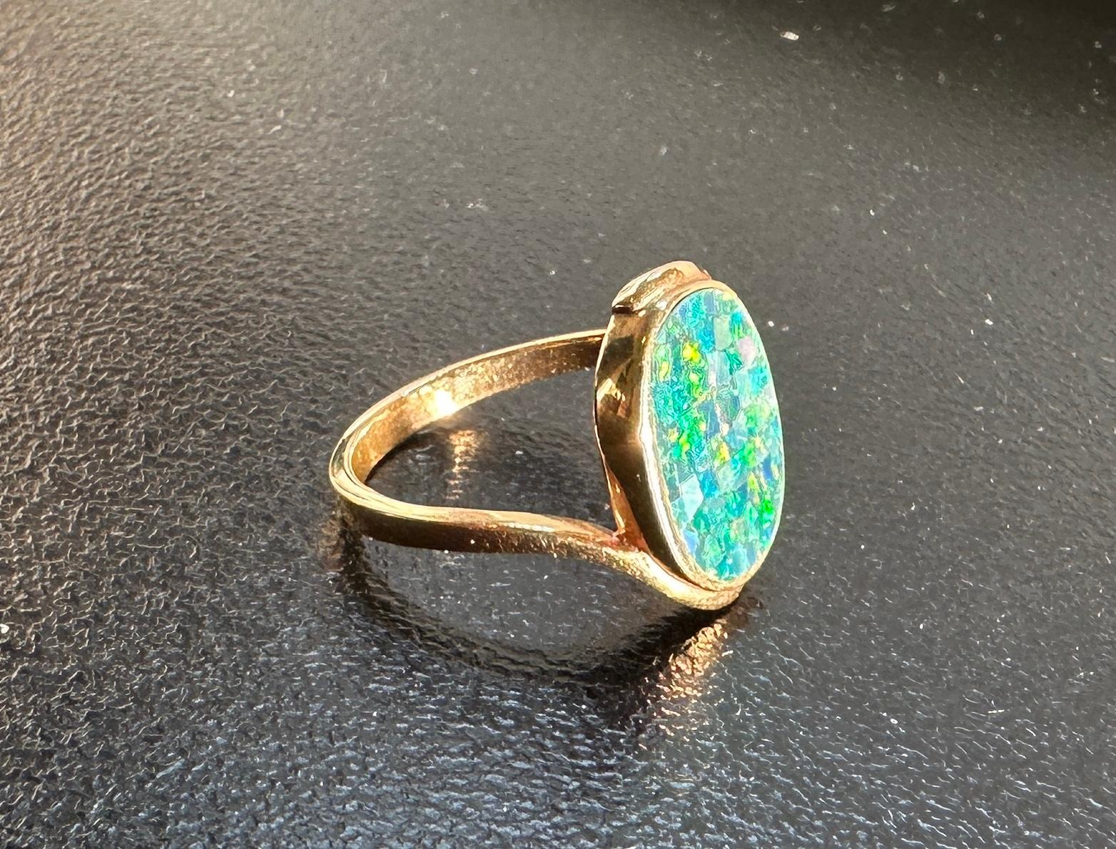 Black Opal Ring 14 Karat Gold Antique Retro Cocktail Statement Ring For Sale 2
