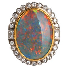 Black Opal Ring Certified Australian, English 1988, 8 Carat