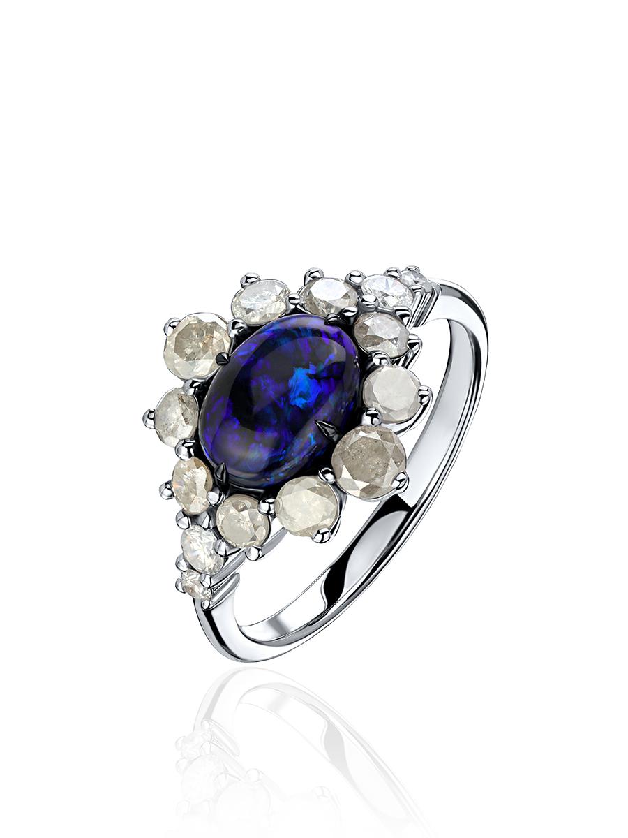 Women's or Men's Black Opal Ring Diamond White Gold Engagement Ring Valentine's Day gift For Sale