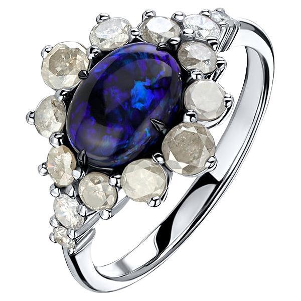 Black Opal Ring Diamond White Gold Engagement Ring Valentine's Day gift