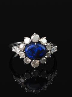 Black Opal Ring Diamond White Gold Engagement Ring Valentine's Day gift