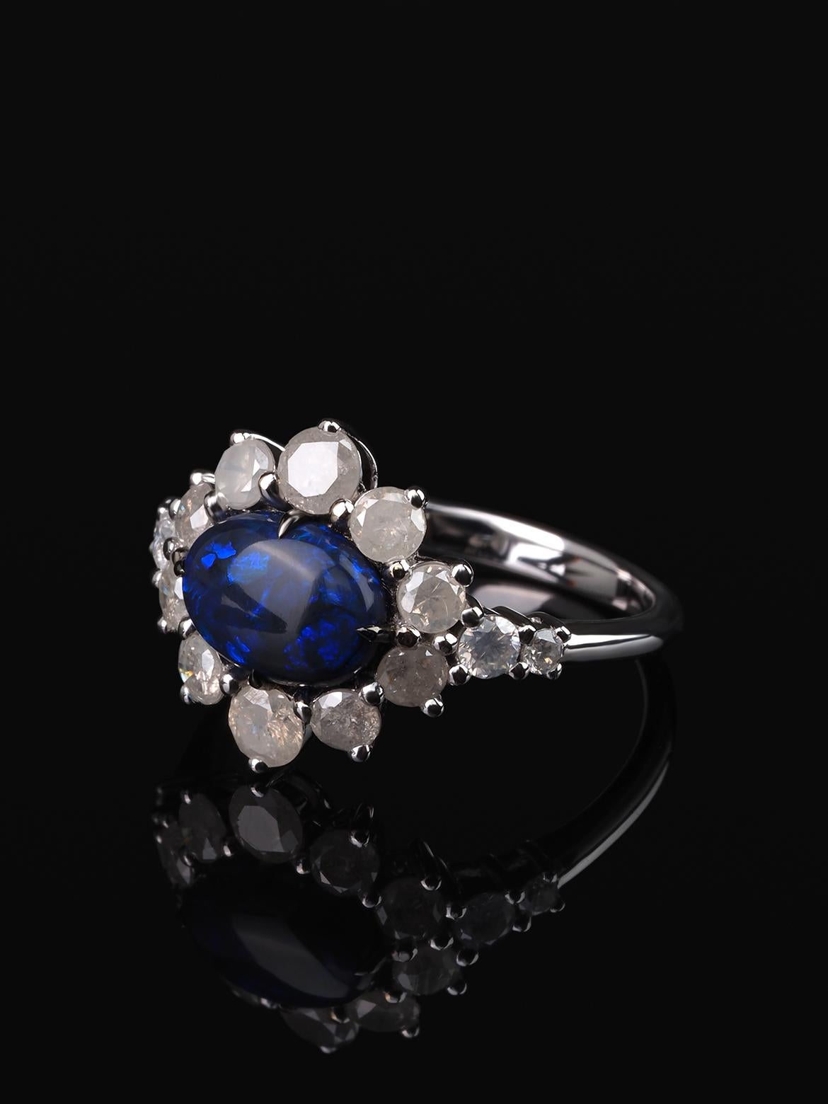 Art Deco Black Opal Ring Diamond White Gold Engagement Ring Valentine's Day gift For Sale