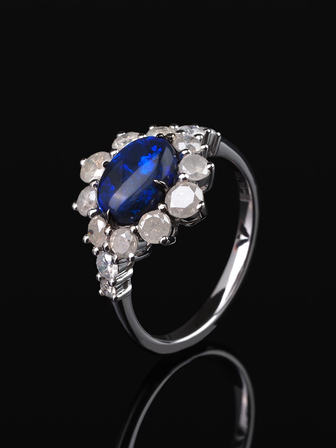 Black Opal Ring Diamond White Gold Engagement Ring Valentine's Day gift In New Condition For Sale In Berlin, DE