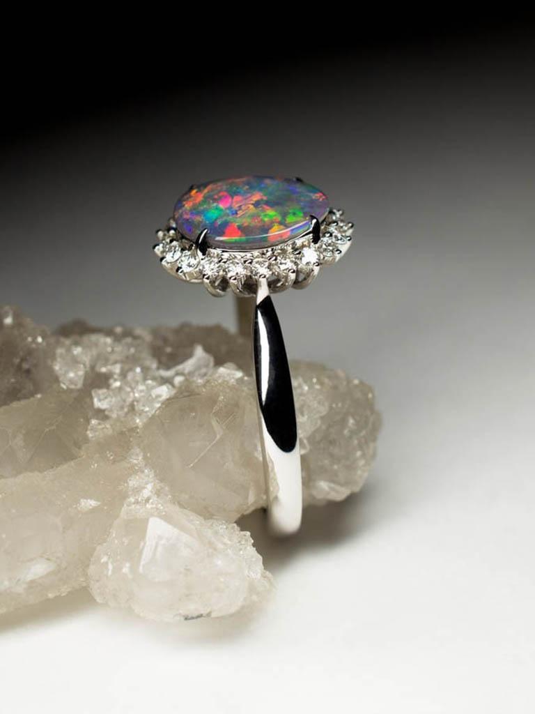 Black Opal Ring Diamonds Gold Fine Jewelry Rainbow Australian Gemstone 4
