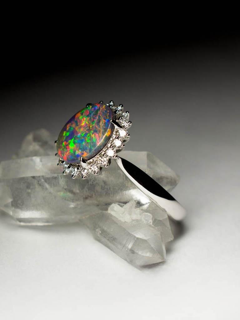 Black Opal Ring Diamonds Gold Fine Jewelry Rainbow Australian Gemstone 2