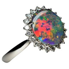Black Opal Ring Diamonds Gold Fine Jewelry Rainbow Australian Gemstone