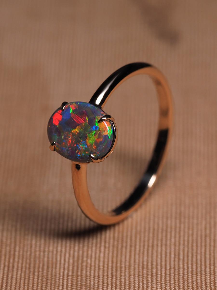Black Opal Ring Gold Engagement Modern Australian Black Opal Art Deco Style 6