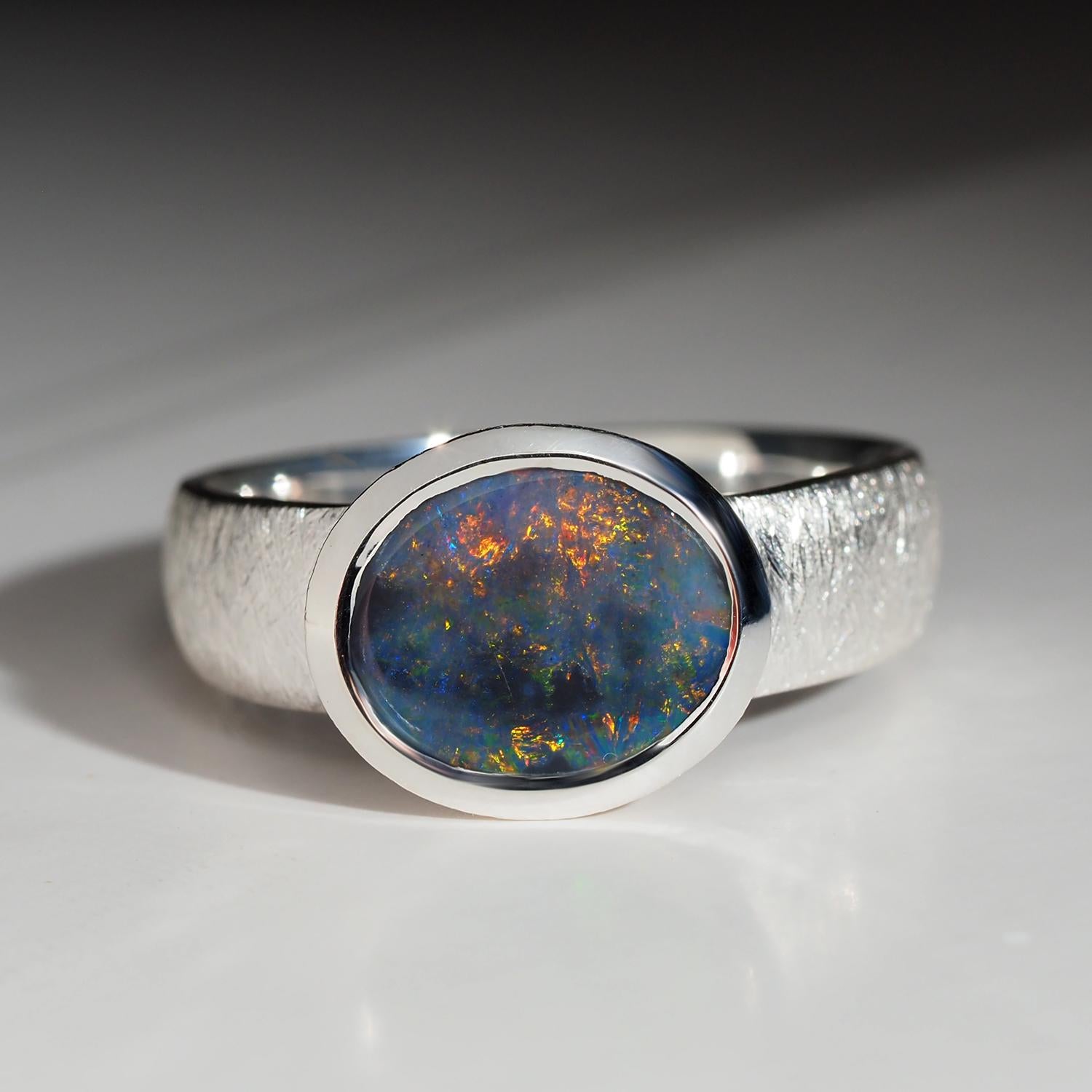 Bague d'opale noire en argent - Australie - Taille 7.75 US cadeau spécial HSP en vente 5