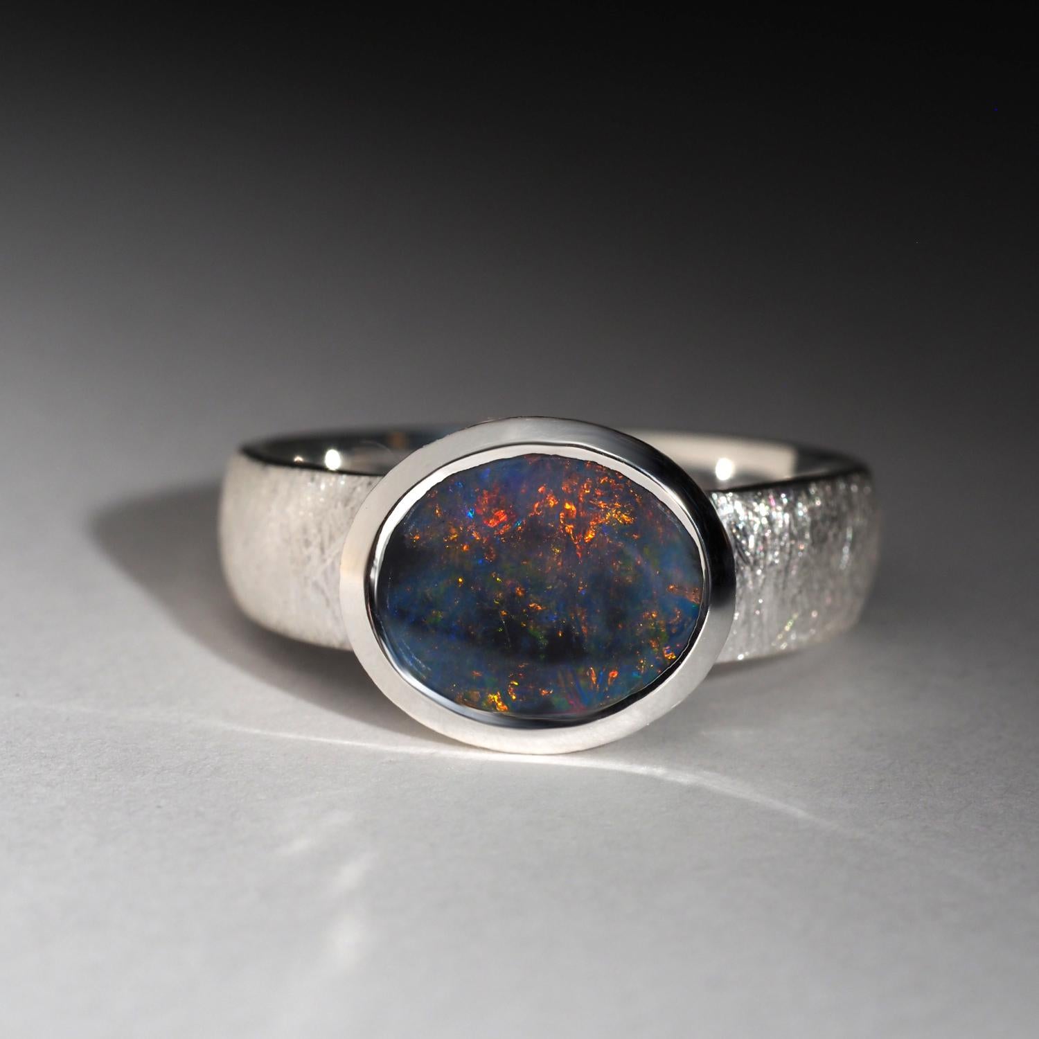 Bague d'opale noire en argent - Australie - Taille 7.75 US cadeau spécial HSP en vente 1