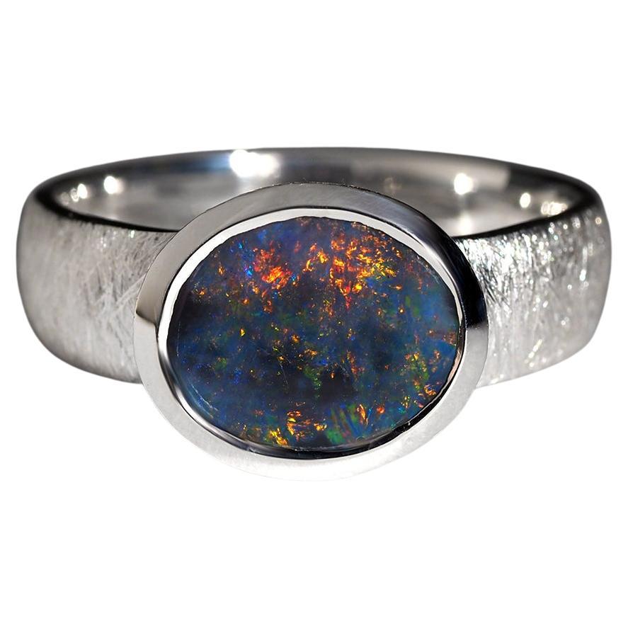 Anello Opale Nero in Argento - Australia - Misura 7,75 US regalo speciale HSP