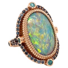 Black Opal Ring with Color Change Alexandrite and Paraiba Tourmaline