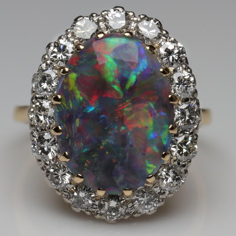 Black Opal Ring with Diamonds English, circa 1958 For Sale at 1stdibs