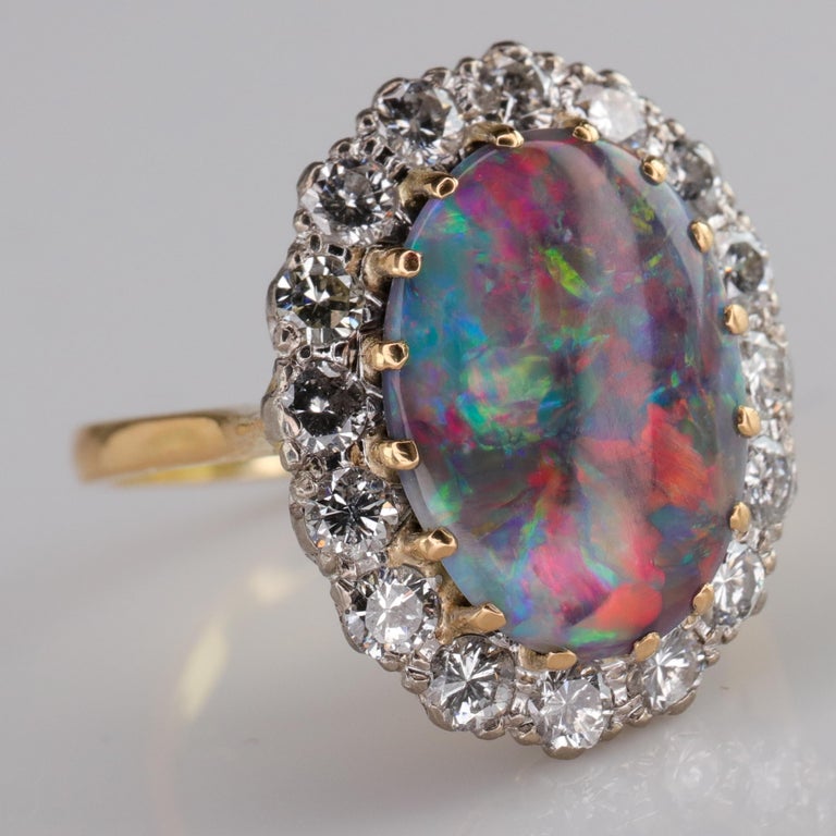Black Opal Ring with Diamonds English, circa 1958 For Sale at 1stdibs
