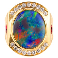 Black Opal Ring with Diamonds & Unheated Spinel 37 Grams Certified