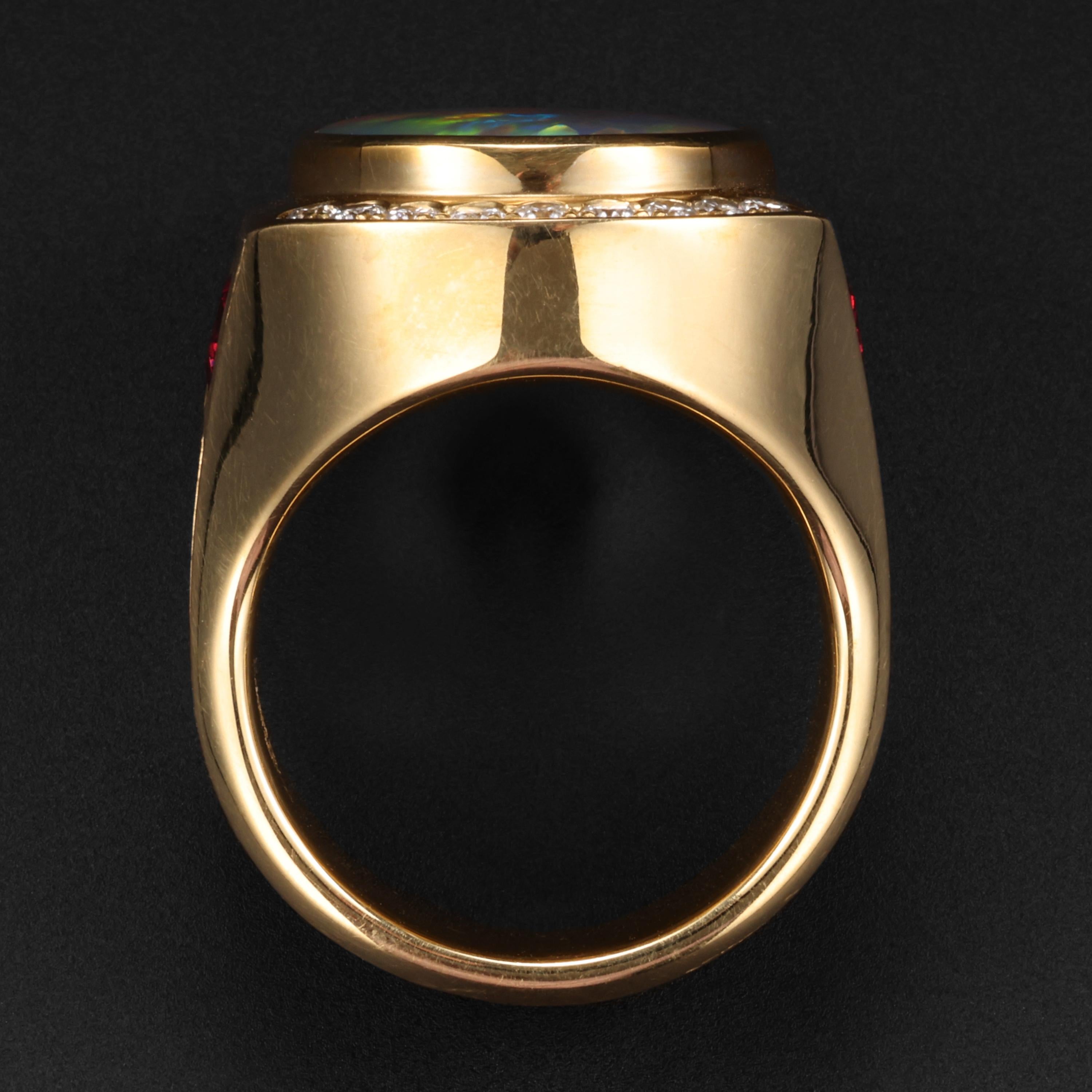 Schwarzer Opalring mit Diamanten und unerhitztem Spinell 37 Gramm zertifiziert 1