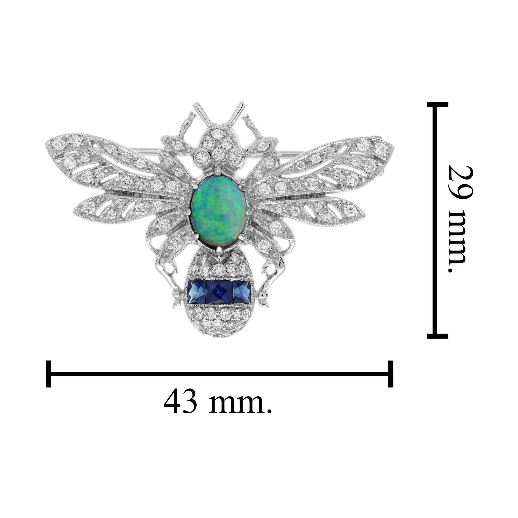 Opale nero e zaffiro con pavé di diamanti Spilla ape in stile antico di ispirazione vintage in vendita 4