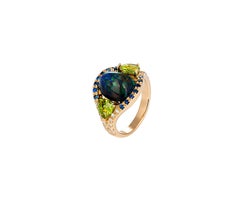 Bague en or 14k Opale noire, saphirs, péridots