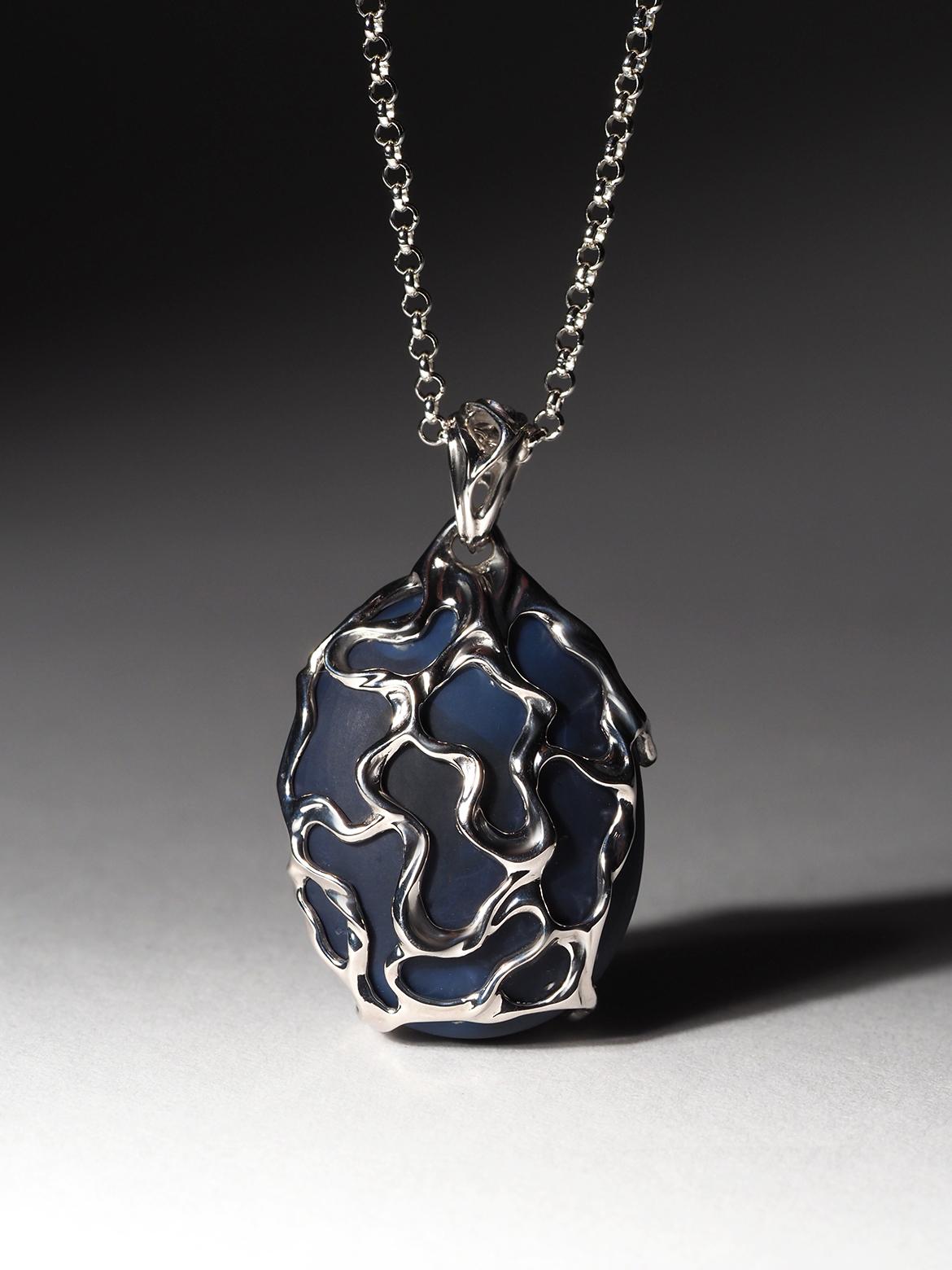 Black Opal silver necklace Mens jewelry gift Large blue opal australian natural For Sale 6