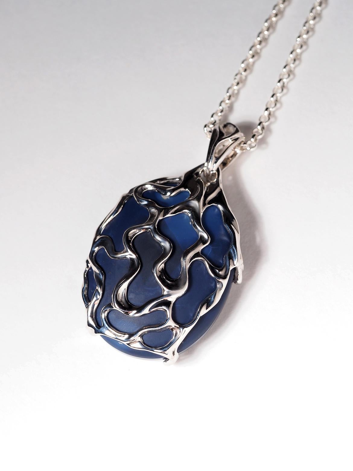 Black Opal silver necklace Mens jewelry gift Large blue opal australian natural For Sale 7