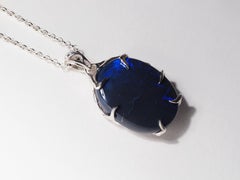 Black Opal silver necklace Mens jewelry gift Large blue opal australian natural