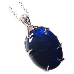 Black Opal silver necklace Mens jewelry gift Large blue opal australian natural