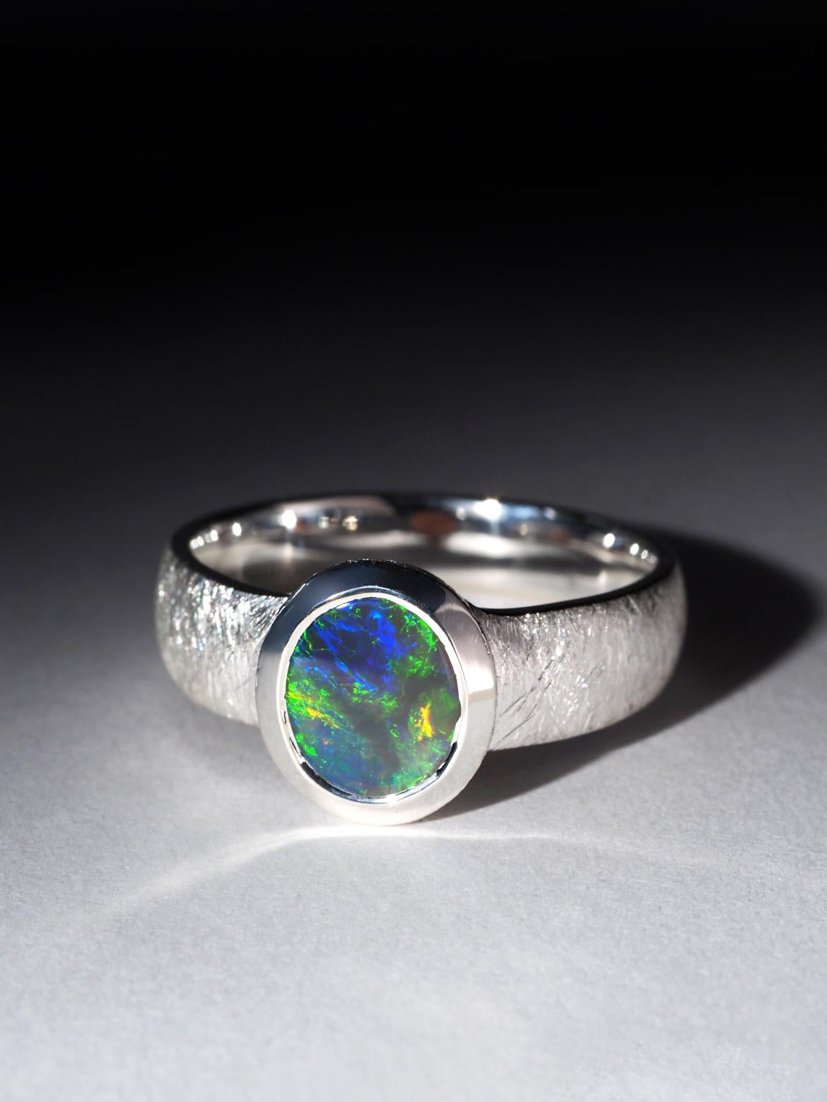 Black Opal silver partner unusual promise ring gift opalescence certificate opal 6
