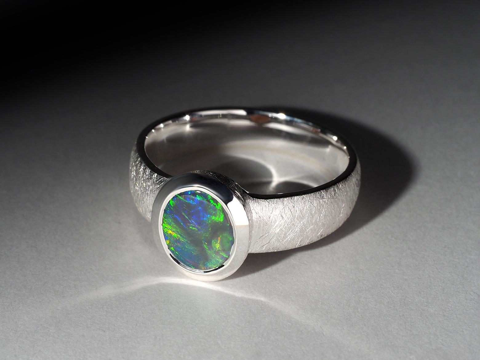 Artisan Black Opal silver partner unusual promise ring gift opalescence certificate opal