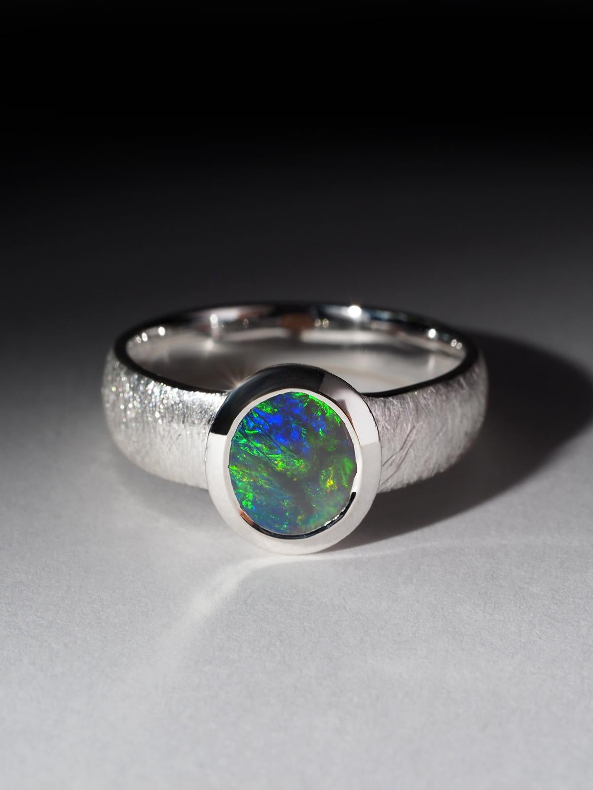 Black Opal silver partner unusual promise ring gift opalescence certificate opal 1