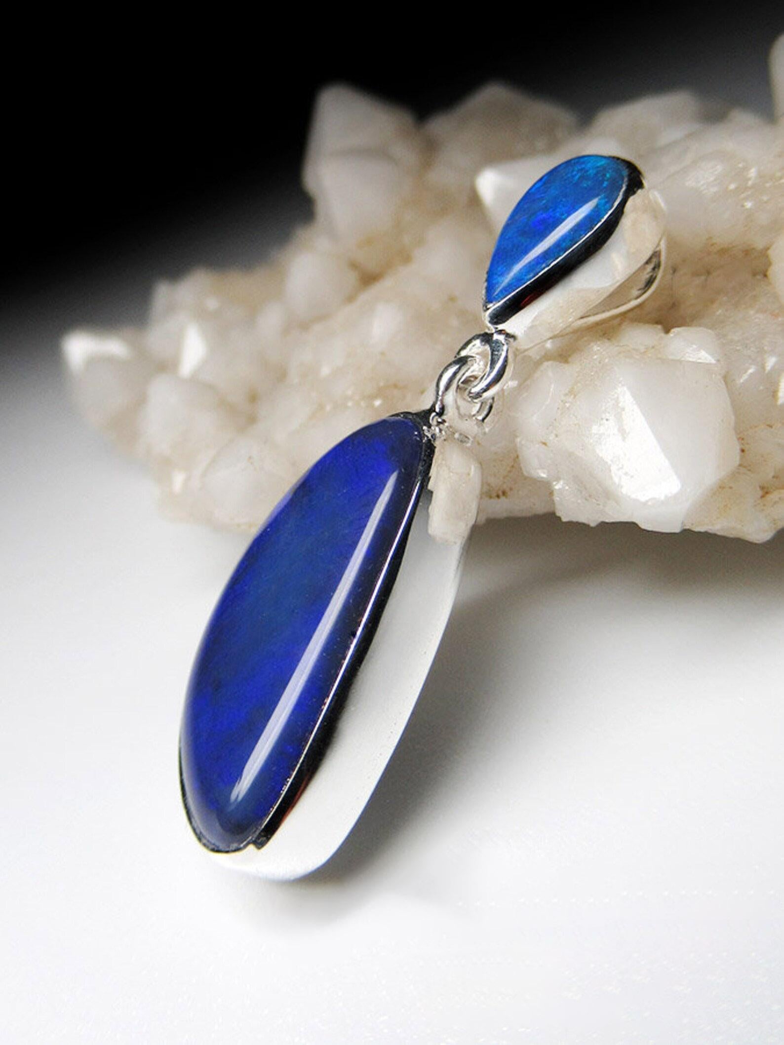 Colgante de Plata Ópalo Negro Vía Láctea Azul Neón Piedra Natural Australiana en venta 4