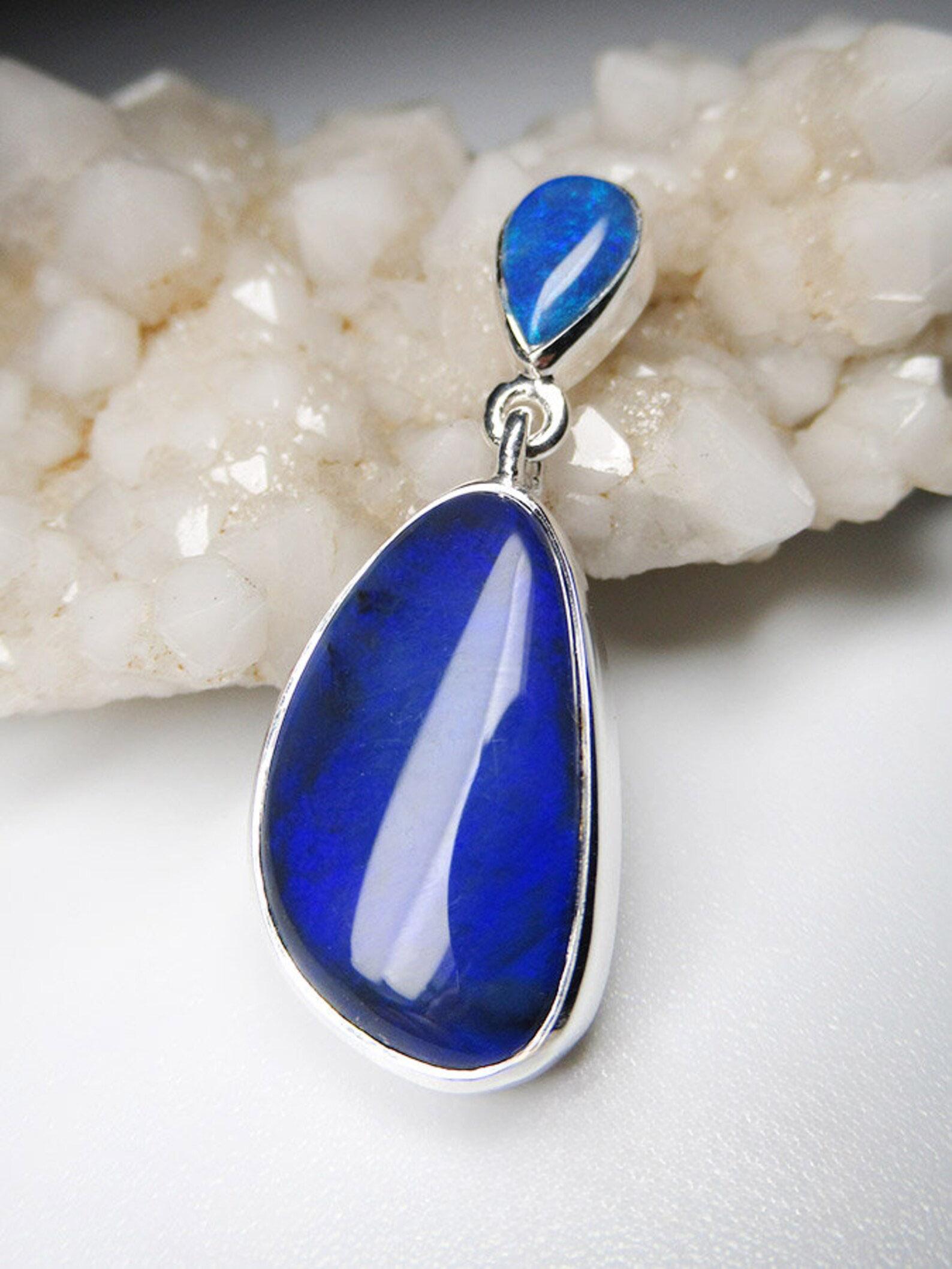 Colgante de Plata Ópalo Negro Vía Láctea Azul Neón Piedra Natural Australiana Artista en venta