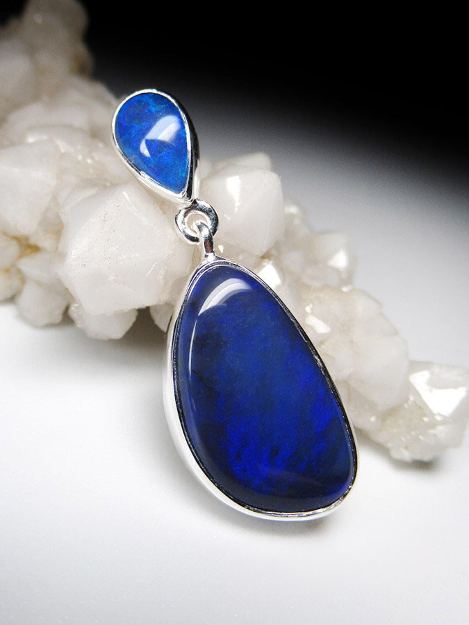 Colgante de Plata Ópalo Negro Vía Láctea Azul Neón Piedra Natural Australiana Corte pera en venta